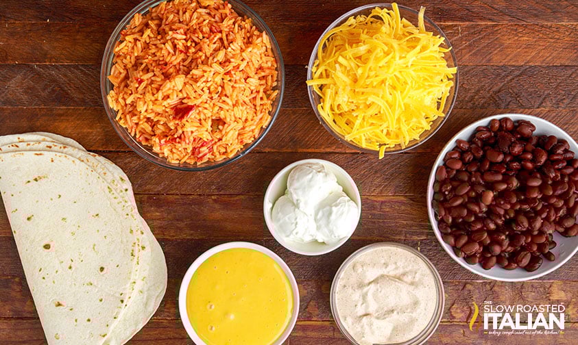 overhead: ingredients for taco bell quesarito recipe