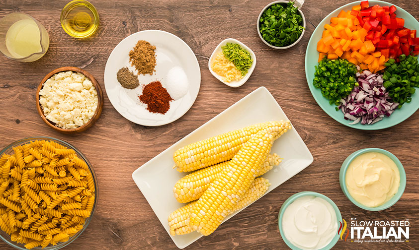 ingredients for mexican street corn pasta salad recipe