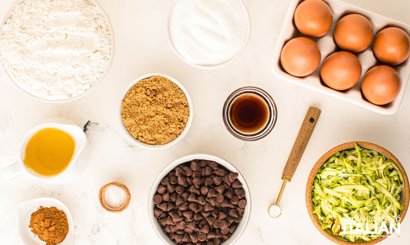 ingredients for chocolate chip zucchini bread