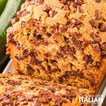 closeup of chocolate chip zucchini bread