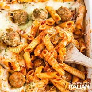 closeup of dump and bake meatball casserole