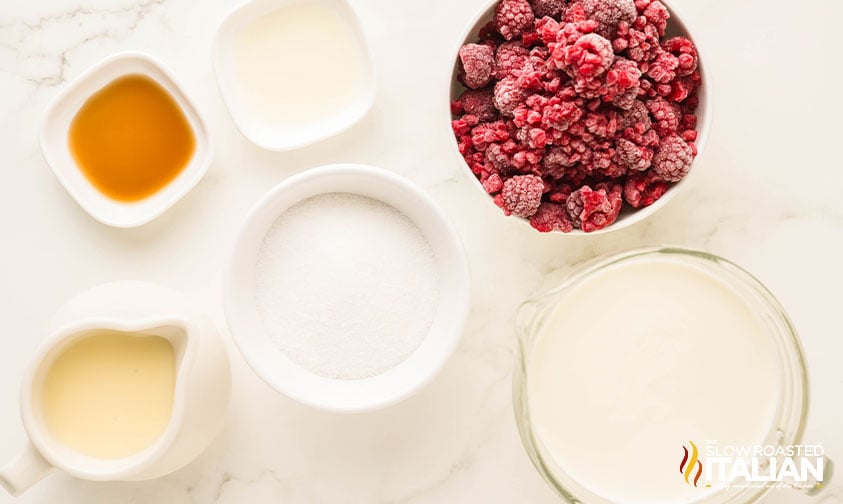 ingredients for no churn raspberry ice cream