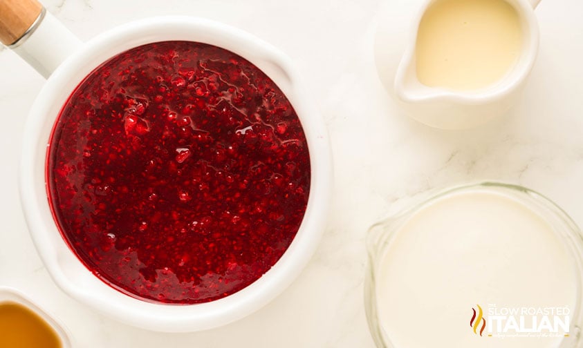 cooked raspberries with sugar and lemon juice