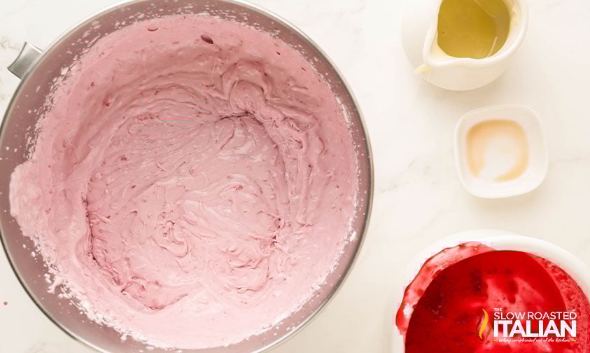 cooled raspberry mixture added to whipped cream