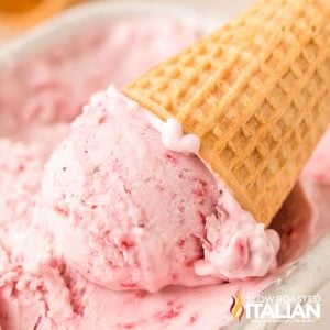 closeup of no churn raspberry ice cream