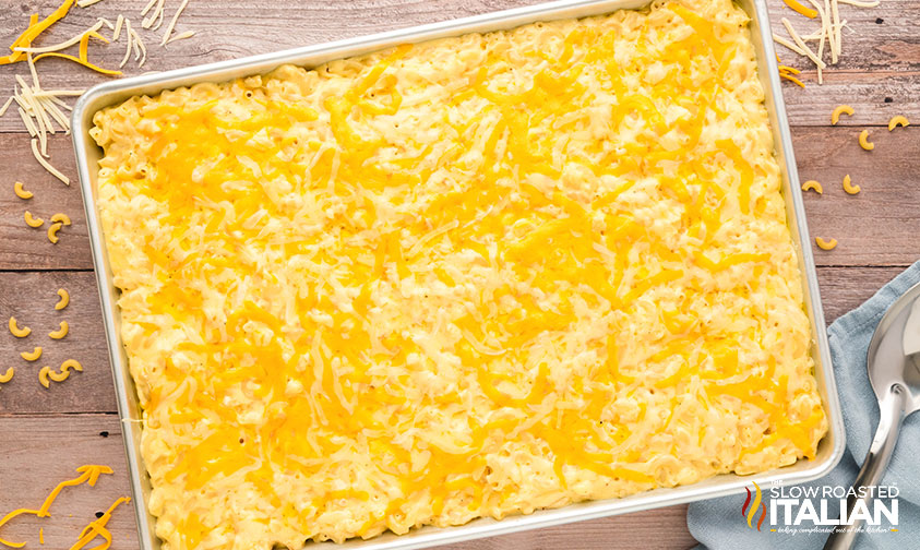 macaroni and cheese on a sheet pan