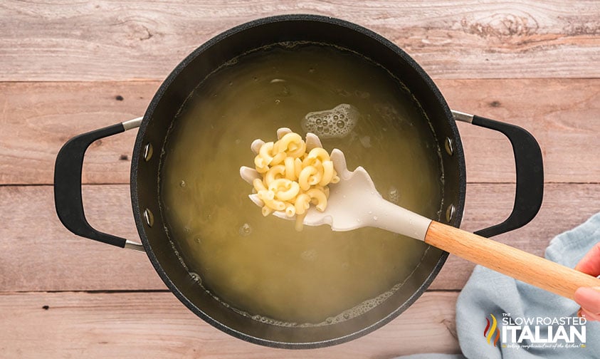 cooked pasta in a large pot