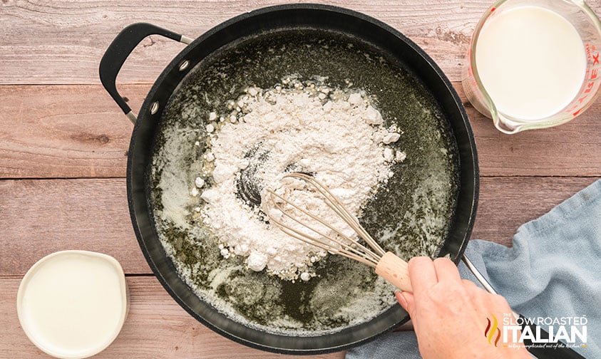 making a roux in a large skillet