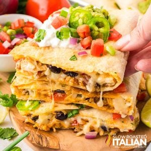 closeup of sheet pan quesadillas