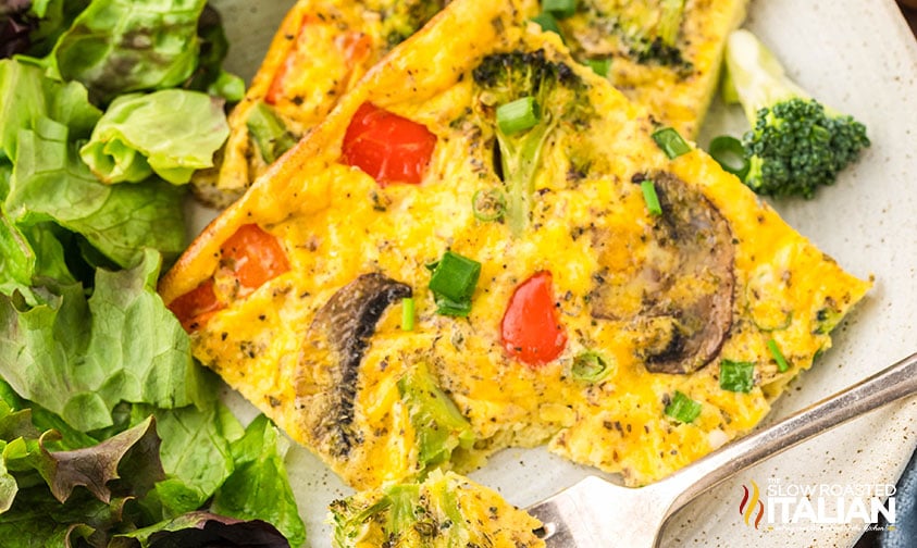 closeup of sheet pan frittata on a plate