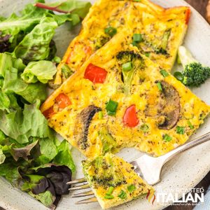 closeup of sheet pan frittata on a plate