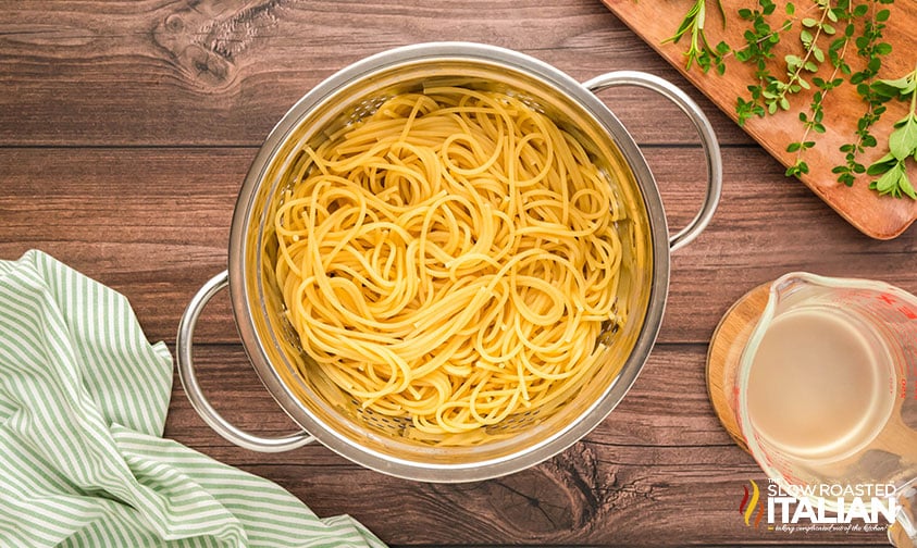 cooked pasta in a large pot
