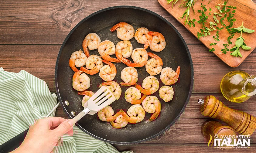 cooked shrimp in a large skillet