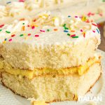 closeup of copycat costco vanilla sheet cake
