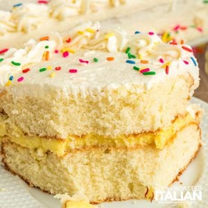 closeup of copycat costco vanilla sheet cake