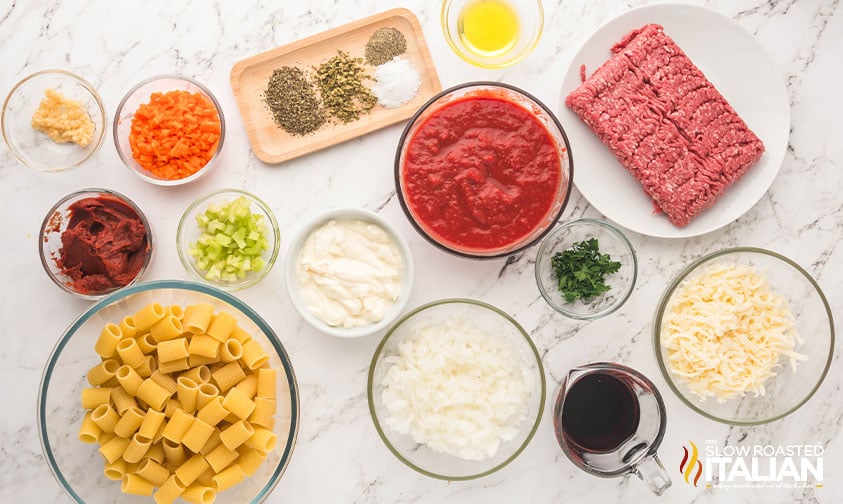 ingredients for bolognese pasta bake