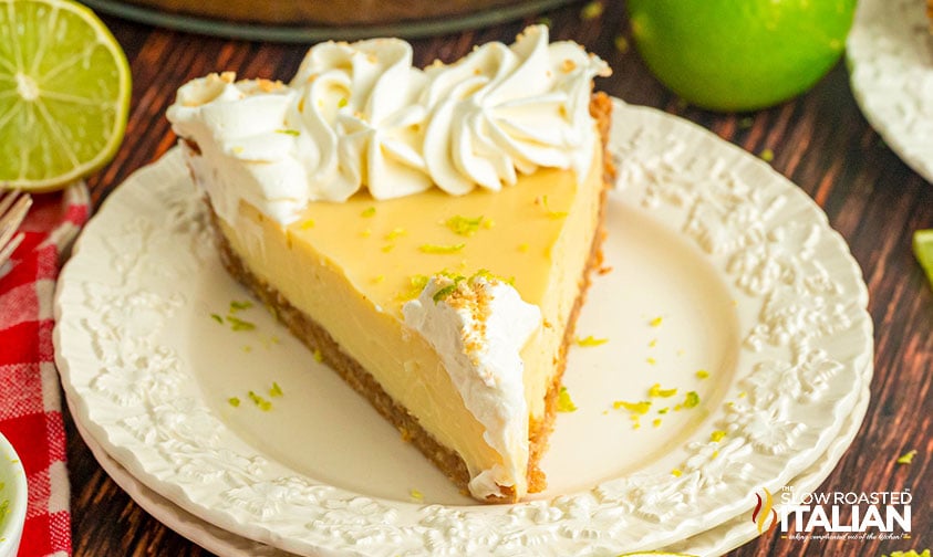 slice of costco key lime pie on a plate
