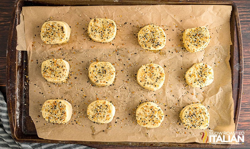 sliced of rolled costco onion and cheese pinwheels