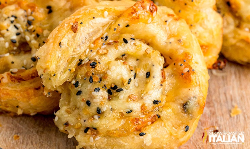 closeup of costco onion and cheese pinwheels