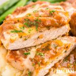 closeup of french onion pork chops