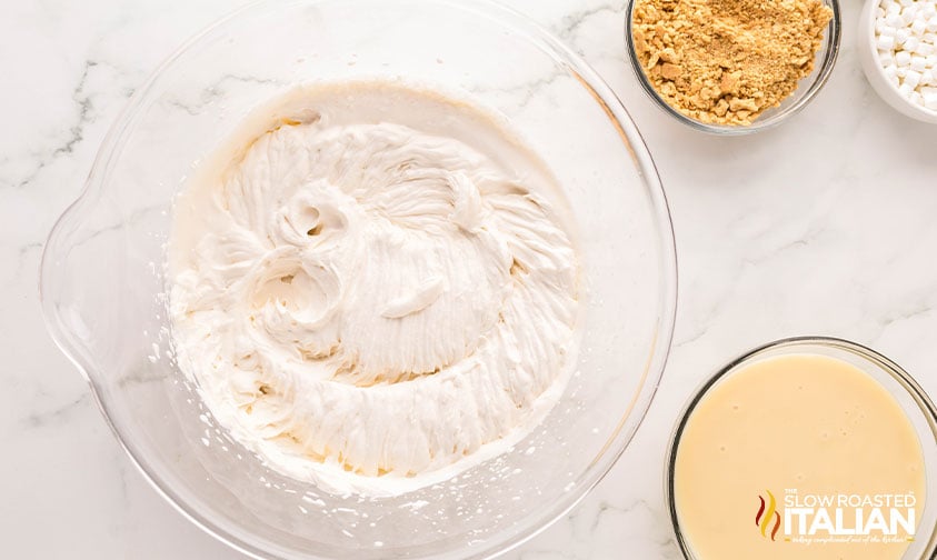 whipped heavy cream in a large bowl