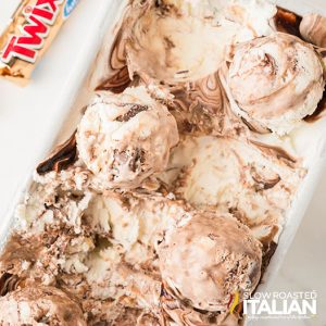 closeup of twix ice cream