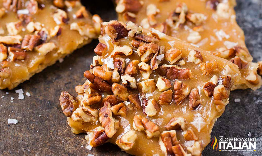 closeup of salted caramel toffee bars