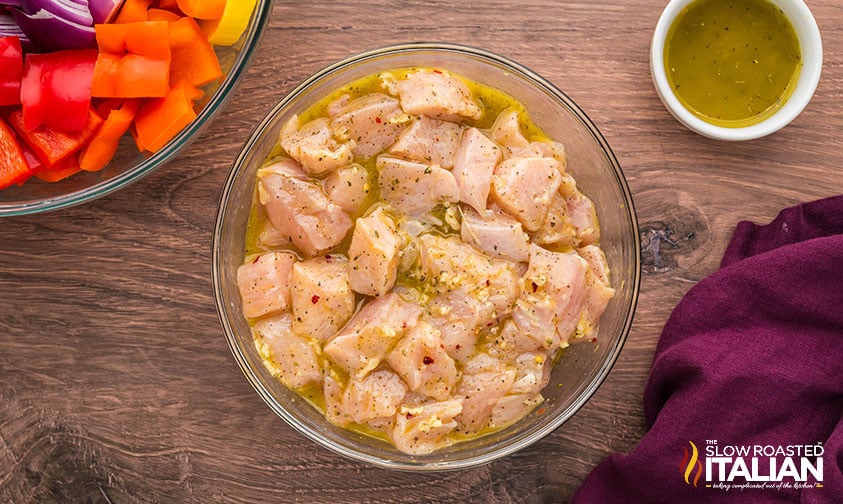 marinating chicken for sheet pan skewers