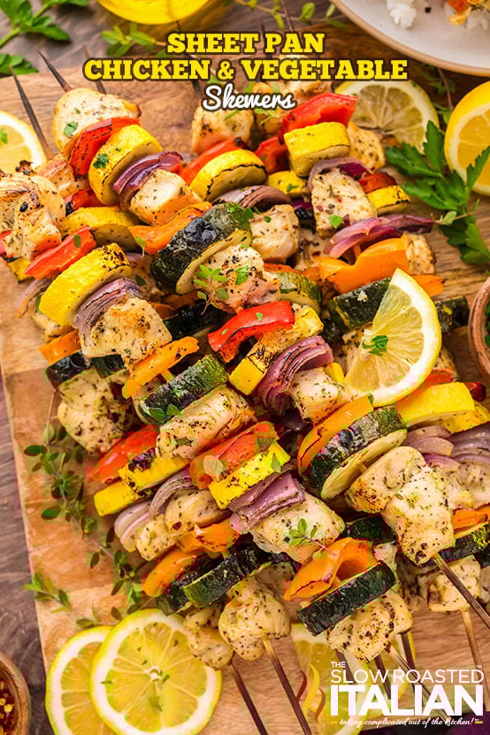 titled: Sheet Pan Chicken and Vegetable Skewers