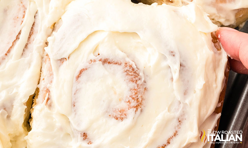 closeup of a sheet pan cinnamon roll