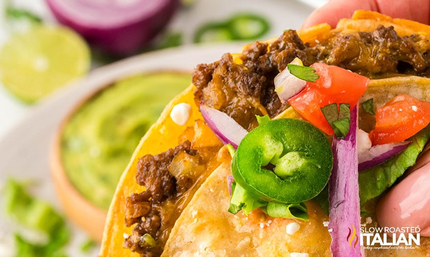 closeup of crispy baked taco
