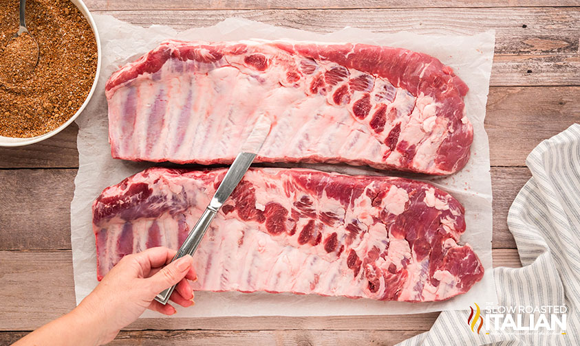 prepping ribs for the oven