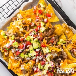 closeup of steak nachos