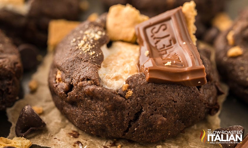 closeup of a s'mores cake mix cookie