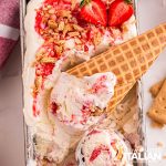 closeup of strawberry cheesecake ice cream