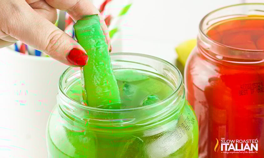 lifting a bright green koolickle spear out of the jar