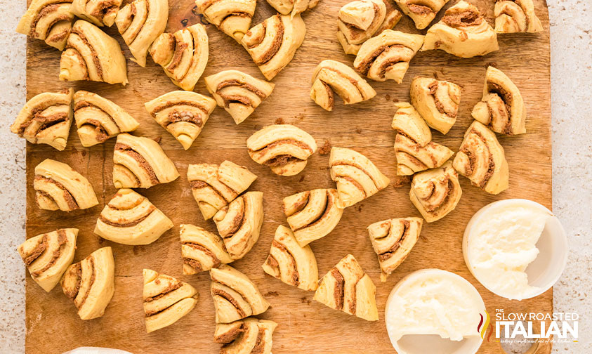 cinnamon rolls cut into quarters to add to crockpot
