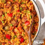 closeup of cajun sausage and rice