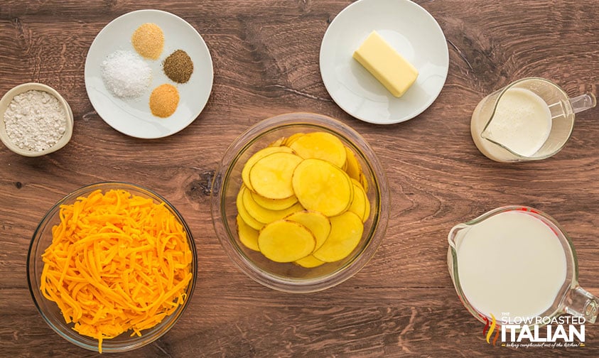 ingredients for cheesy potatoes au gratin