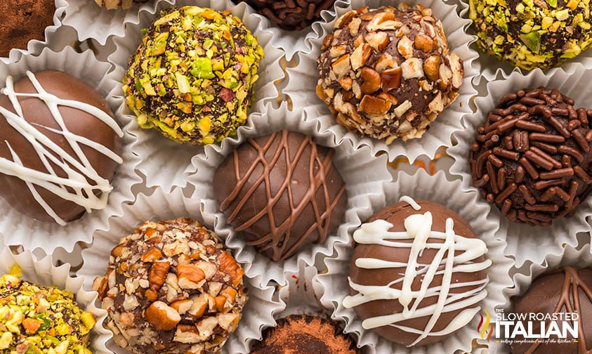 top view of decorated chocolate truffles