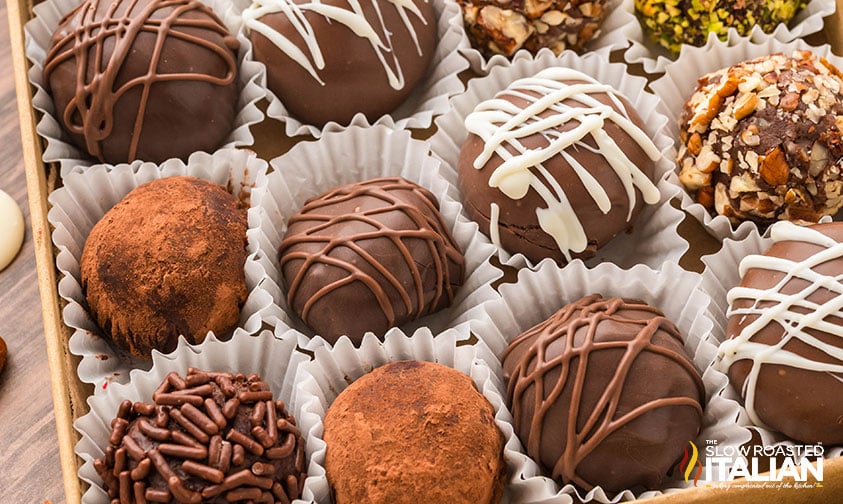 decorated chocolate truffles in cupcake wrappers