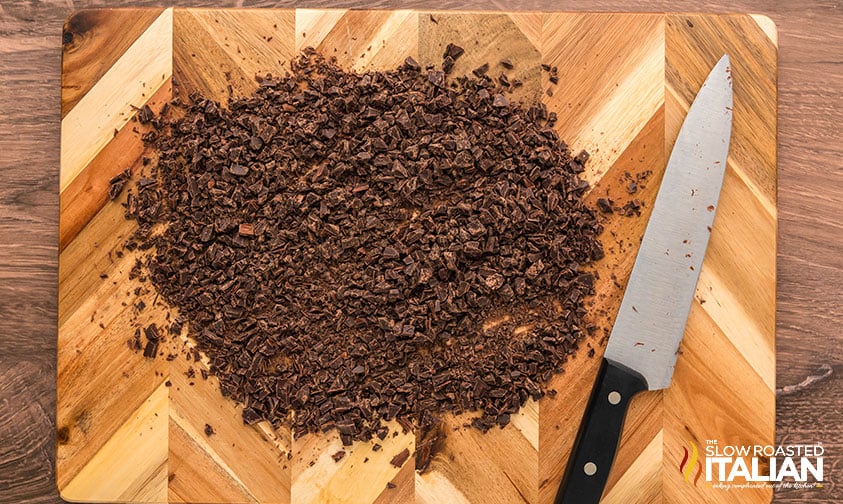 chopped chocolate on a cutting board