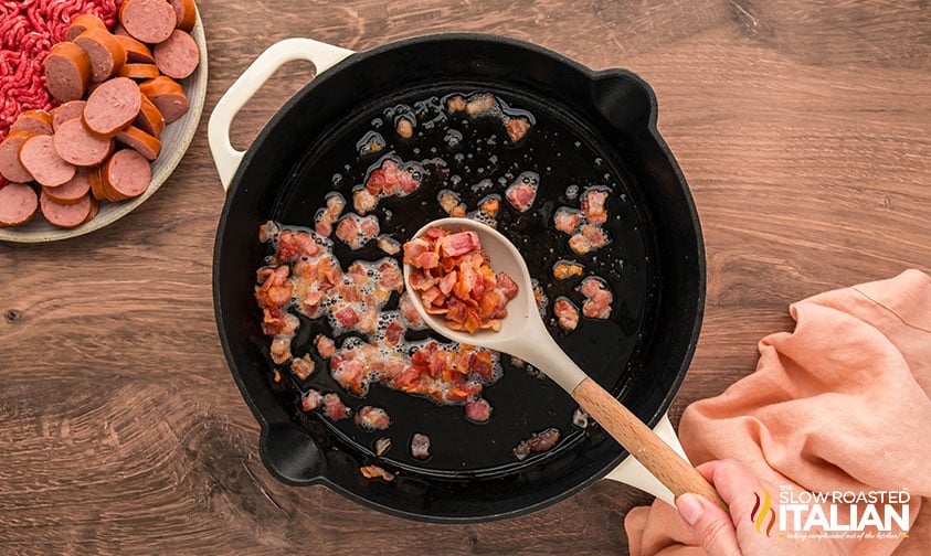 cooked crispy bacon in a skillet