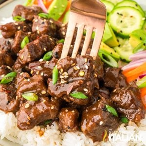 closeup of crockpot korean bbq beef