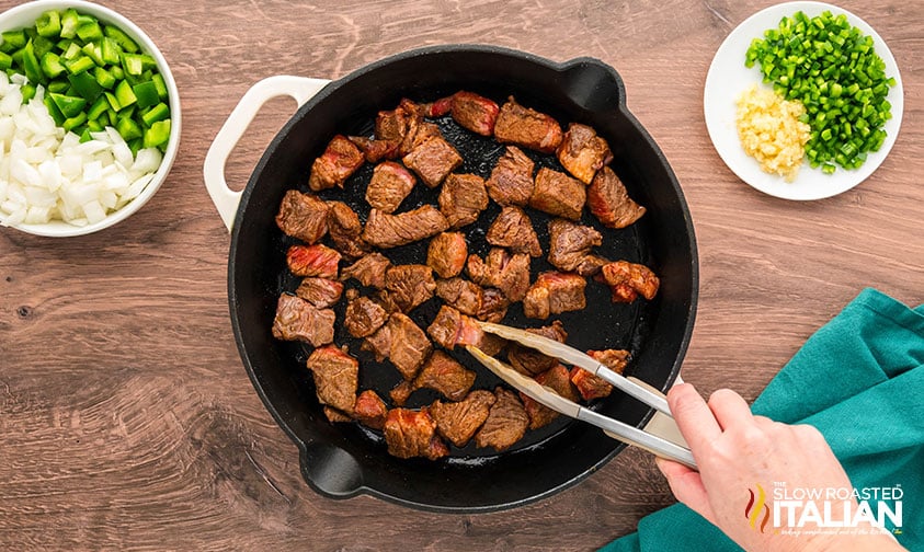 seared steak in a skillet