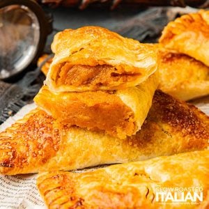 closeup of sliced pumpkin pasties