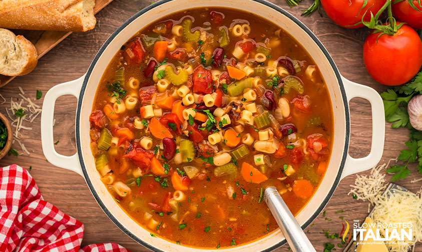 pot full of hearty Italian pasta e fagioli soup