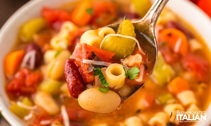 spoonful of hearty pasta e fagioli soup