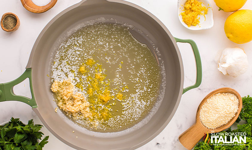 melted butter, minced garlic, and lemon zest in a skillet