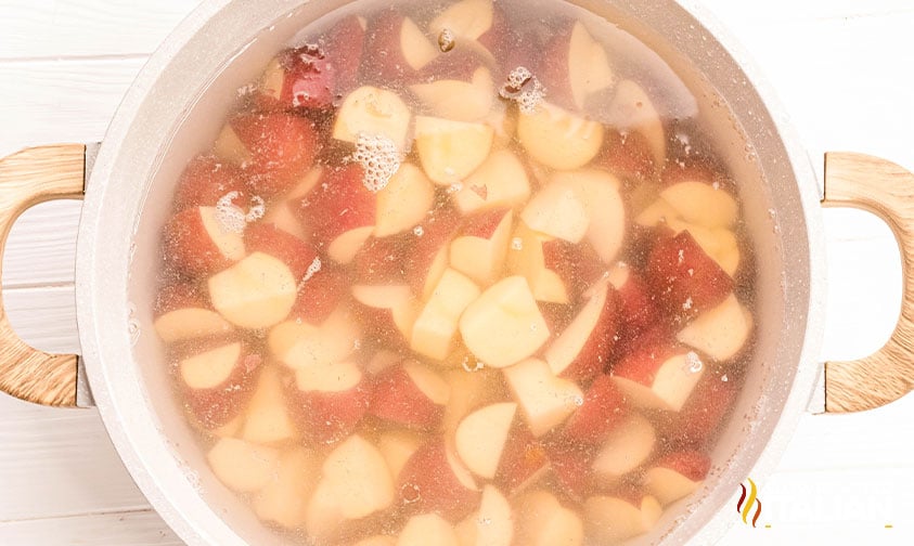 boiled red potatoes in a large pot